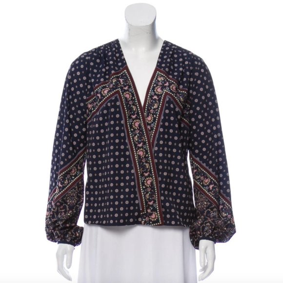 Authentic Jonathan Simkhai Scarf Print Crepe Wrap Womem Blouse tops Sz Small S - Picture 1 of 10